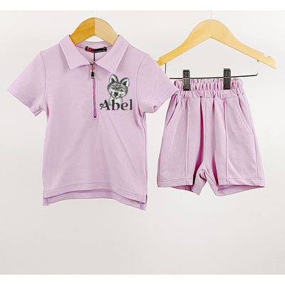 Lilac Zip Short Sleeved Animal embroidered Polo & Shorts