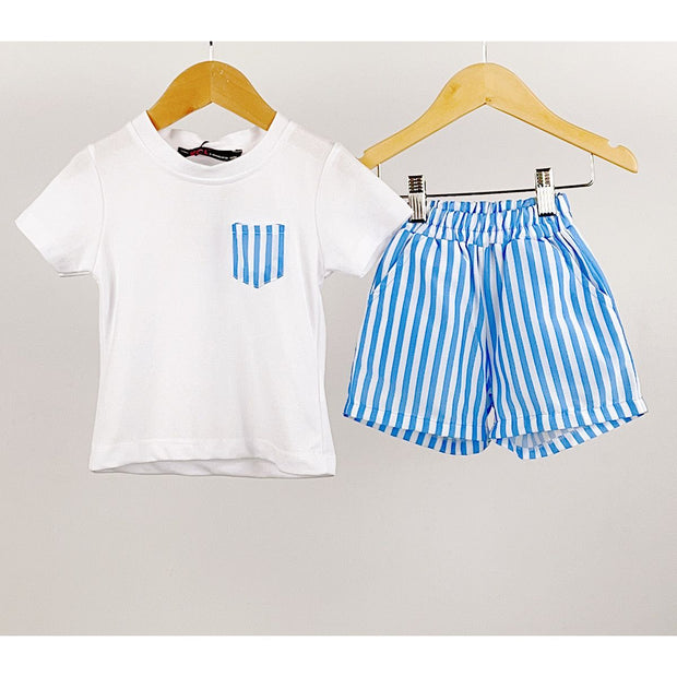 Blue Striped Short Sleeved Top & Shorts