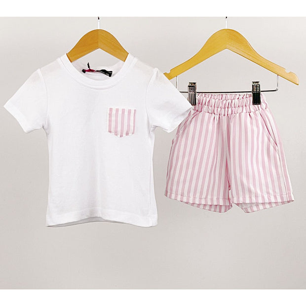 Pink Striped Short Sleeved Top & Shorts