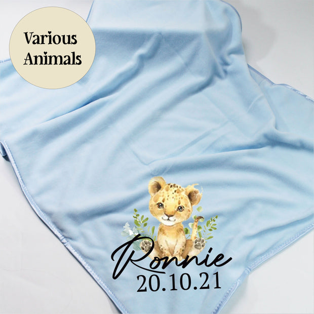 Minky Soft Printed Animal Personalised Blanket - Various Animals