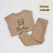 Safari Animal Embroidered Personalised Ribbed Loungeset (Various Colour Sets)