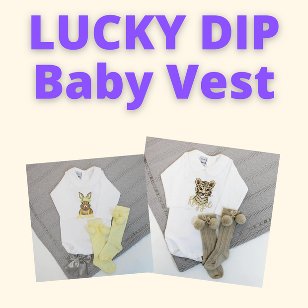 LUCKY DIP Animal Embroidered Personalised Baby Vest
