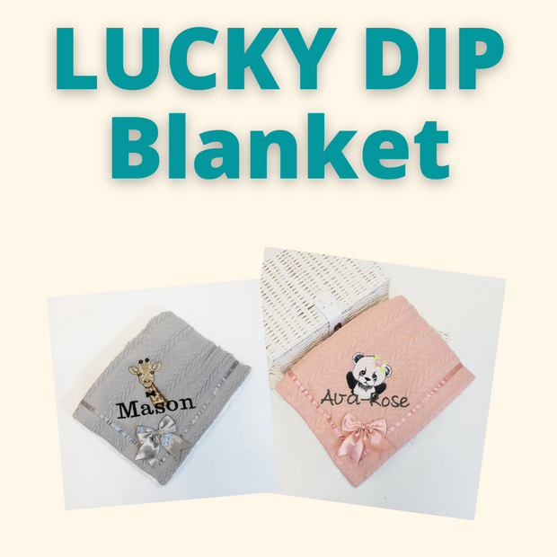 LUCKY DIP Animal Chevron Knit & Satin Bow Personalised Blanket