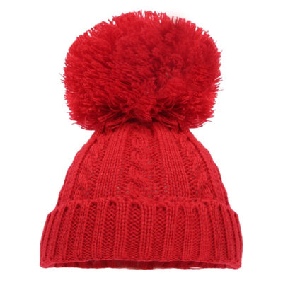 Red Elegance Cable Knit Pom Hat