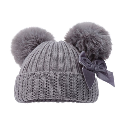 Grey Hat With Velvet Bow Detail