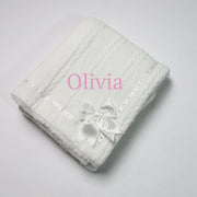 White Chevron Knit & Satin Bow Personalised Blanket