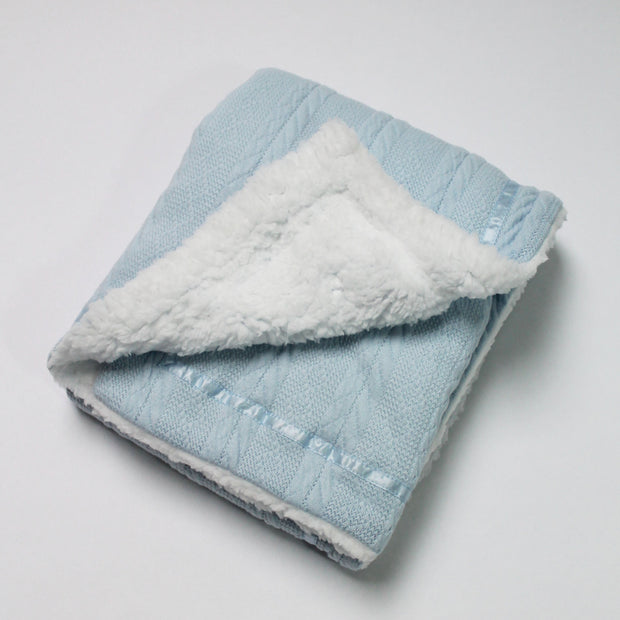 Blue Chevron Knit & Satin Bow Personalised Blanket