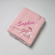 Pink Chevron Knit & Satin Bow Personalised Blanket