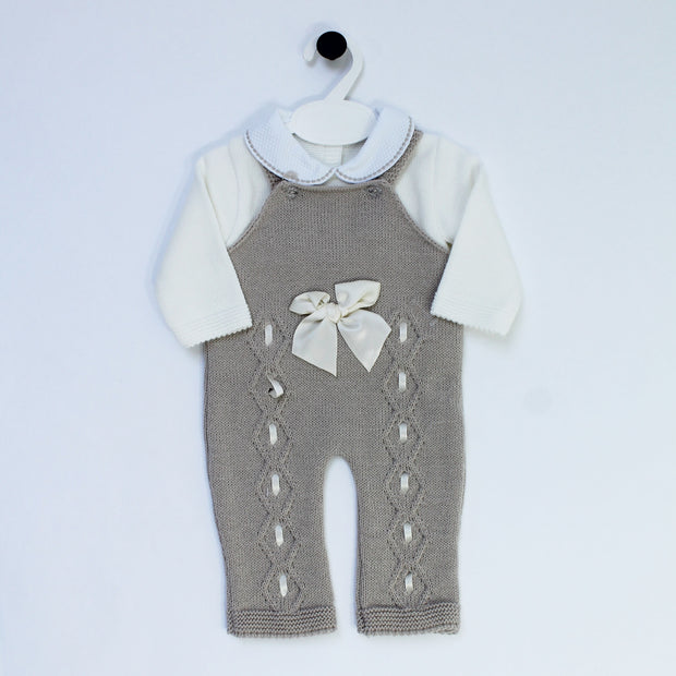 Beige Knitted Dungaree Outfit with Long Sleeved Top