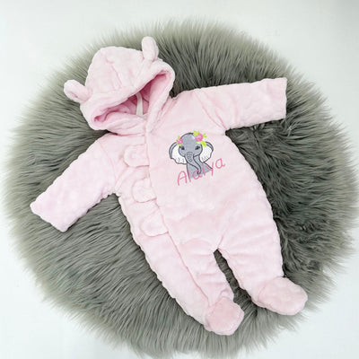 Pink Faux Fur Teddy Bear Personalised Embroidered Pram Suit - Various Animal Options