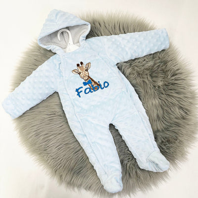 Blue Bubble Personalised Embroidered Pram Suit (Striped Lined Hood) - Various Animal Options