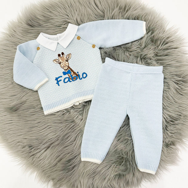 Baby Blue Striped Knit Jumper & Trousers - Can be personalised