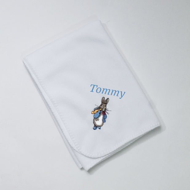 White Rabbit Embroidered Personalised Blanket