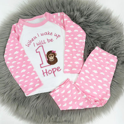 Monkey with HAIR BOW animal Embroidered Personalised Birthday Pyjamas
