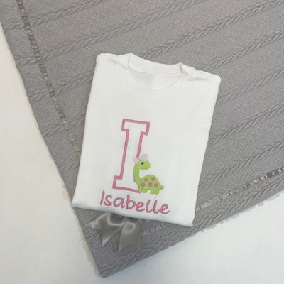 Personalised Embroidered Girly Dinosaur T-Shirt