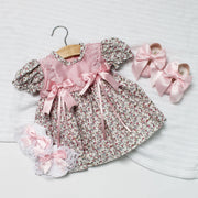 Pink Bow Detail Floral Dress