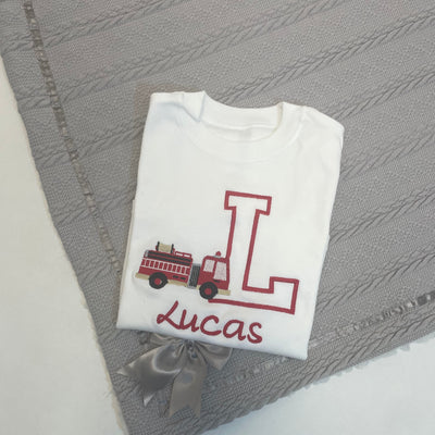 Personalised Embroidered Fire Engine T-Shirt