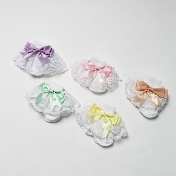 Luxury White & Coloured Bow Ankle Socks (Various Colours)