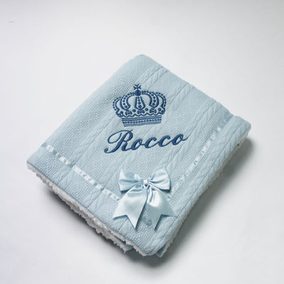 Crown Embroidered Chevron Knit Personalised Blanket (Various Colour Blankets)