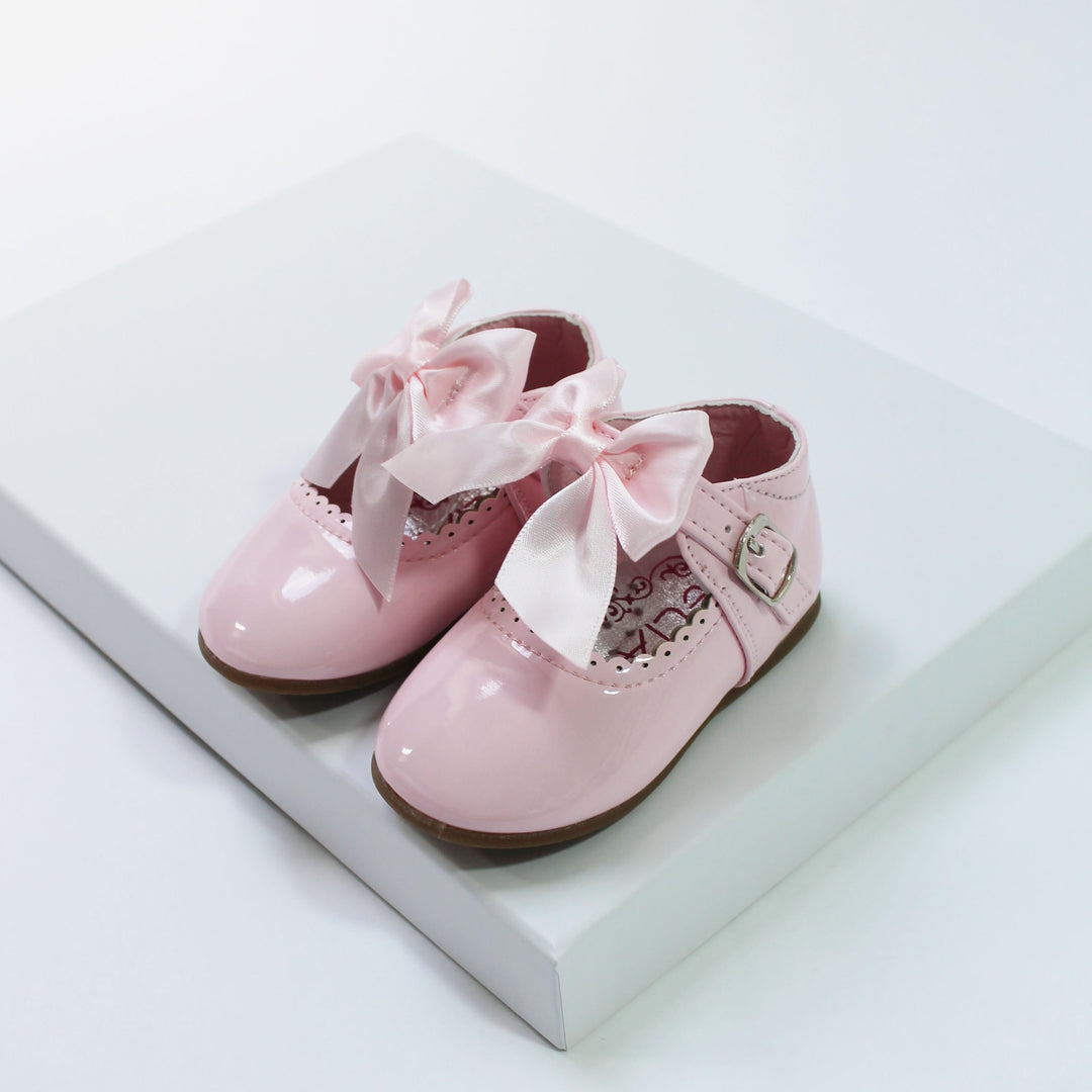 Pink Patent Bow Hard Sole Shoes Lavish Little Style Baby