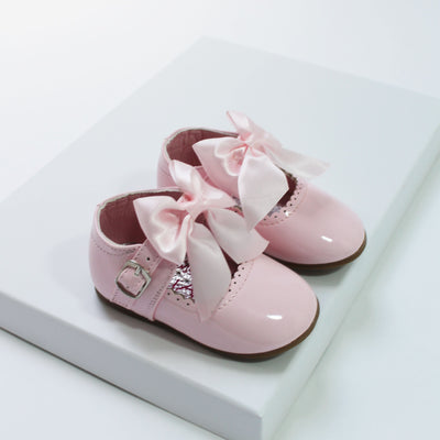 Pink Patent Bow Hard Sole Shoes