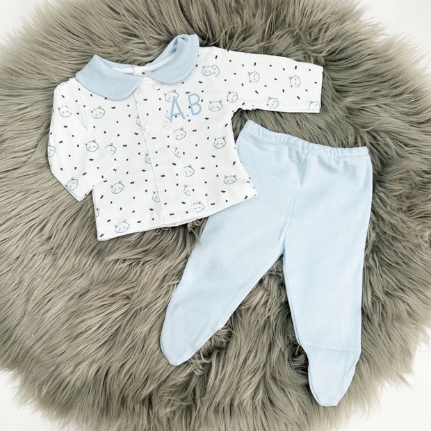 Baby Blue Panda Cotton Top & Leggings (Can be personalised)