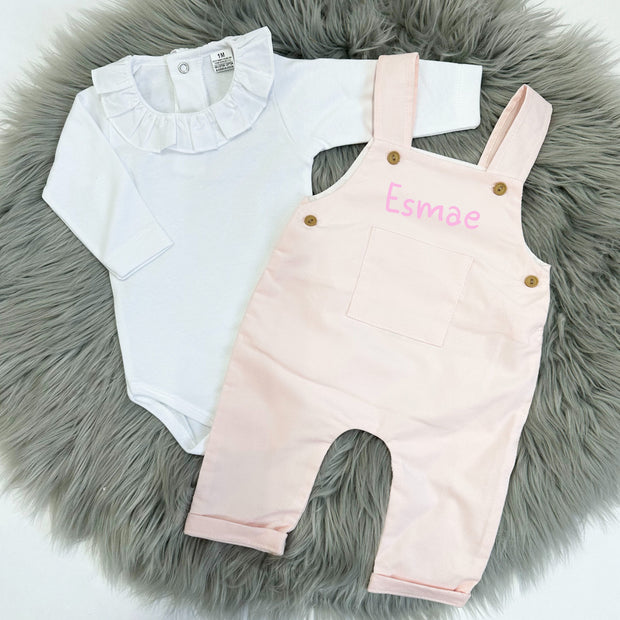Baby Pink Cord Dungarees & Babyvest (Can be personalised)