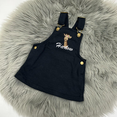 Black Animal Personalised Embroidered Fleece Dungaree Dress