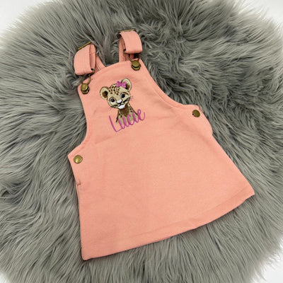 Peach Pink Animal Personalised Embroidered Fleece Dungaree Dress