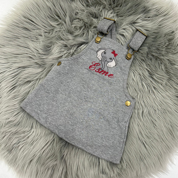Grey Animal Personalised Embroidered Fleece Dungaree Dress