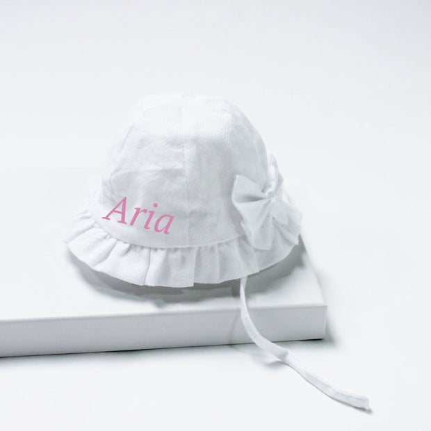 White Glitter Bow Tie Sun Hat (With or Without Personalisation)