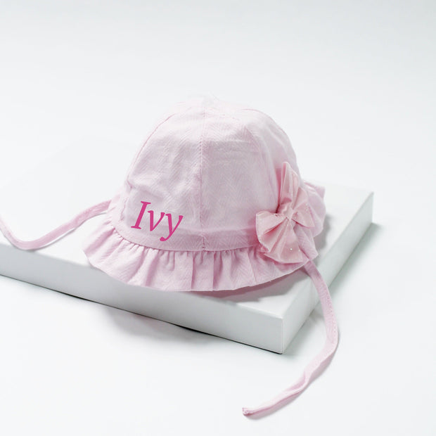 Pink Glitter Bow Tie Sun Hat (With or Without Personalisation)