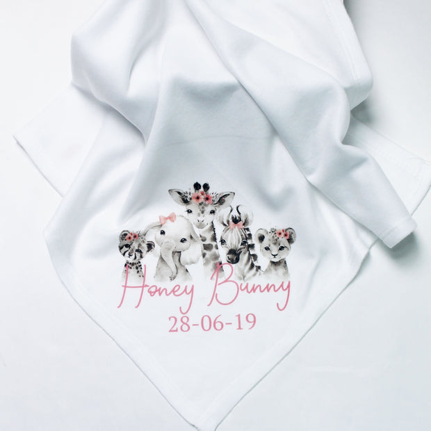 Printed Monochrome Safari Floral Personalised Blanket