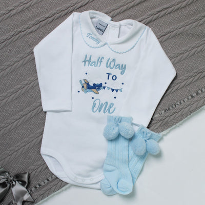 Embroidered Half Way To One Birthday Personalised Babyvest - Airplane