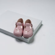 Pink Patent Flower Punch Hard Sole Shoes
