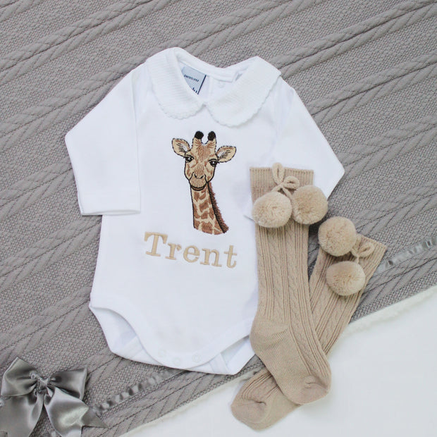 Embroidered Giraffe Personalised Babyvest