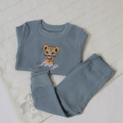 Lion Cub Embroidered Personalised Ribbed Loungeset (Various Colour Sets)
