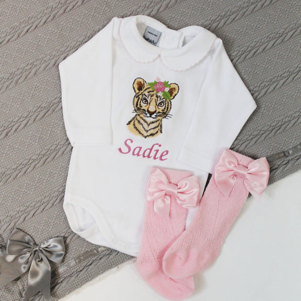 Embroidered Floral Tiger Personalised Babyvest