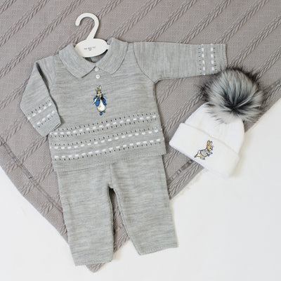 Grey Knit Rabbit Embroidered Jumper & Trousers