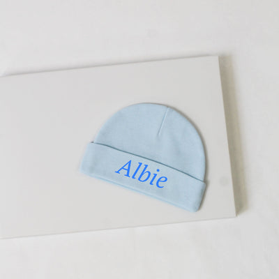 Blue Embroidered Newborn Personalised Hat