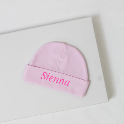 Pink Embroidered Newborn Personalised Hat