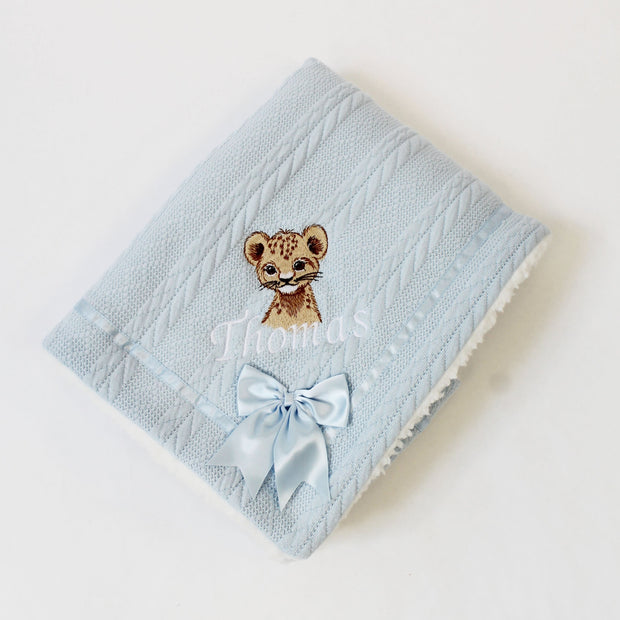 Animal Chevron Knit & Satin Bow Personalised Blanket - Various Animals & Colour Blankets