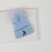 Blue Rabbit Embroidered Single Pom Hat