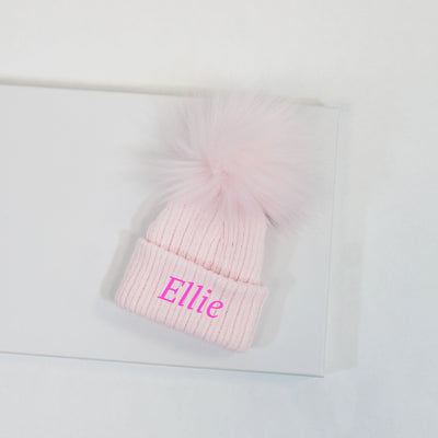 Pink Single Faux Fur Pom Hat (With or Without Personalisation)