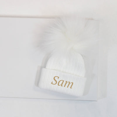 White Single Faux Fur Pom Hat (With or Without Personalisation)
