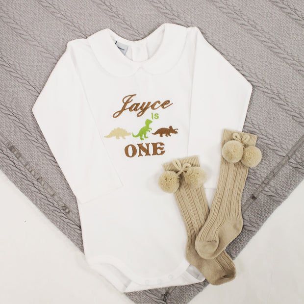 Embroidered Birthday Personalised Babyvest - Dinosaurs