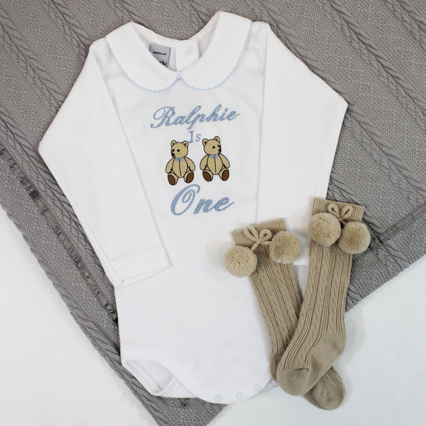 Embroidered Birthday Personalised Babyvest- Teddy Bears
