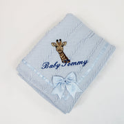 'Baby' & Name Animal Chevron Knit & Satin Bow Personalised Blanket - Various Animals & Colour Blankets