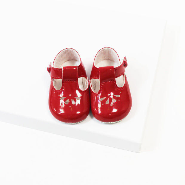 Red Patent Flower Punch Soft Sole Shoes