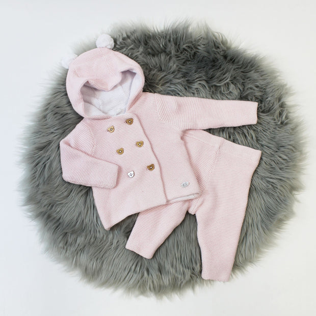 Pink Knit Teddy Bear Jacket & Trousers
